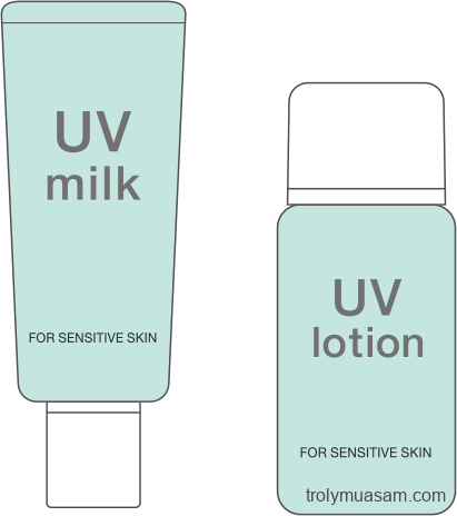 Hình ảnh kem chống nắng khuyên dùng cho trẻ sơ sinh.  Chúng tôi khuyên bạn nên sử dụng các loại lotion và sữa (lotion dạng sữa), không có mùi thơm, không màu, không gây dị ứng và dễ thoa.