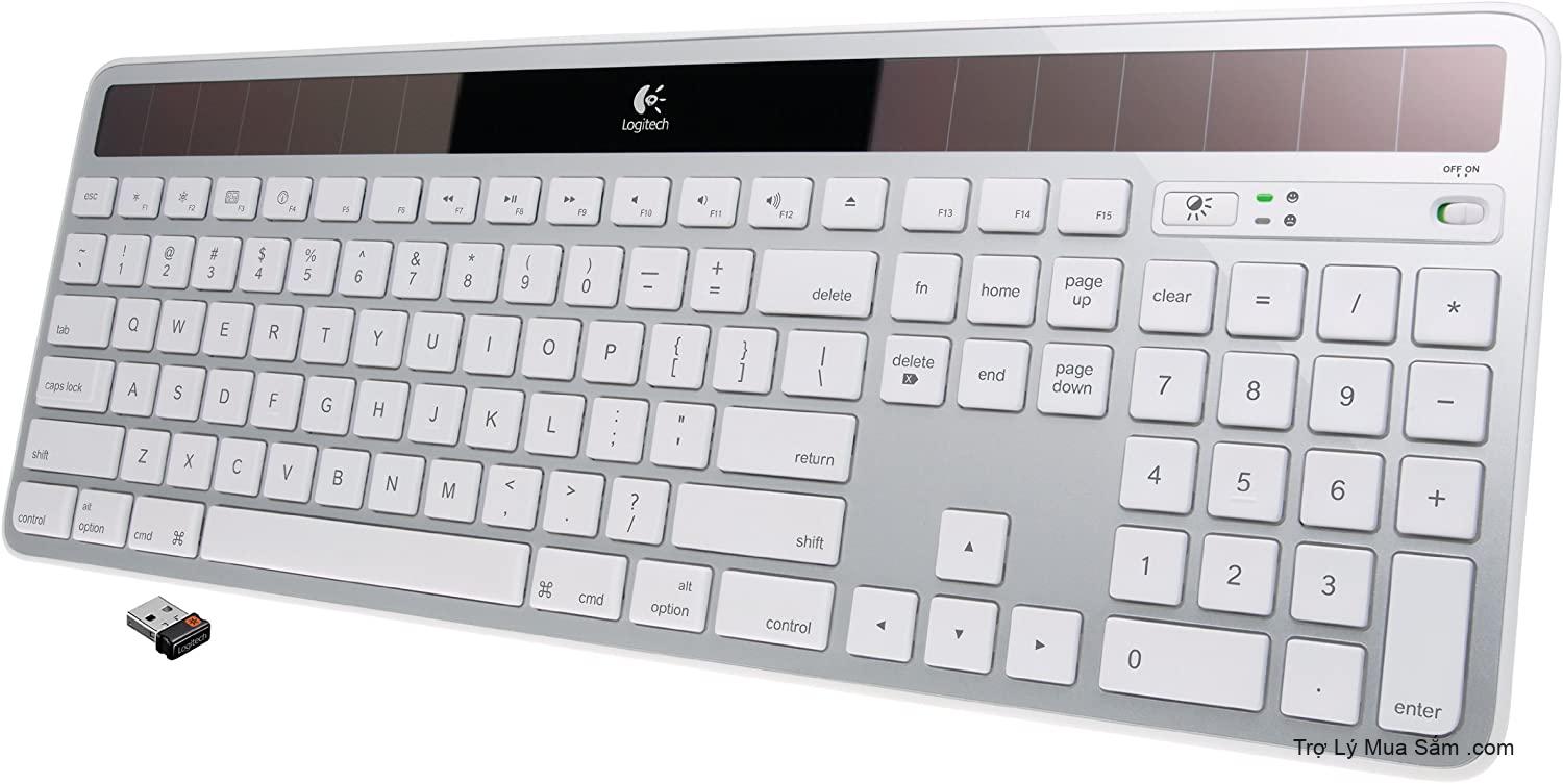 Bàn phím Logitech Solar K750 màu bạc với các phím màu trắng