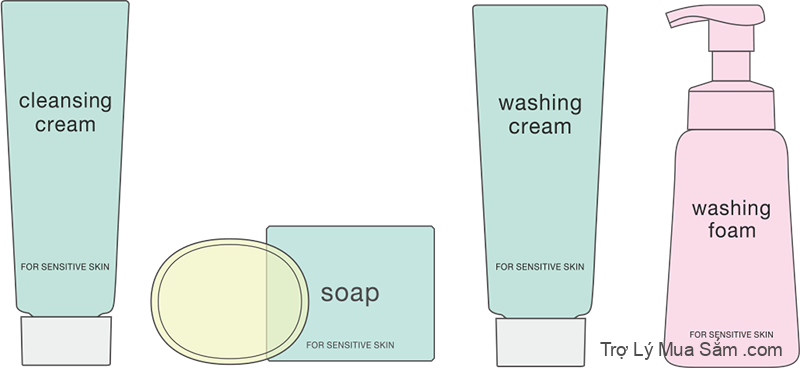 Hình ảnh minh họa về các chất làm sạch và sữa rửa mặt được khuyên dùng cho da khô và nhạy cảm